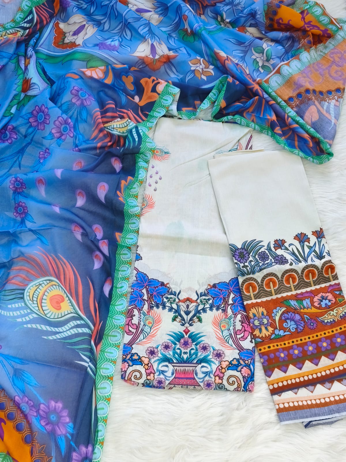 Karizma C Print Three Piece - Blue Garden Floral