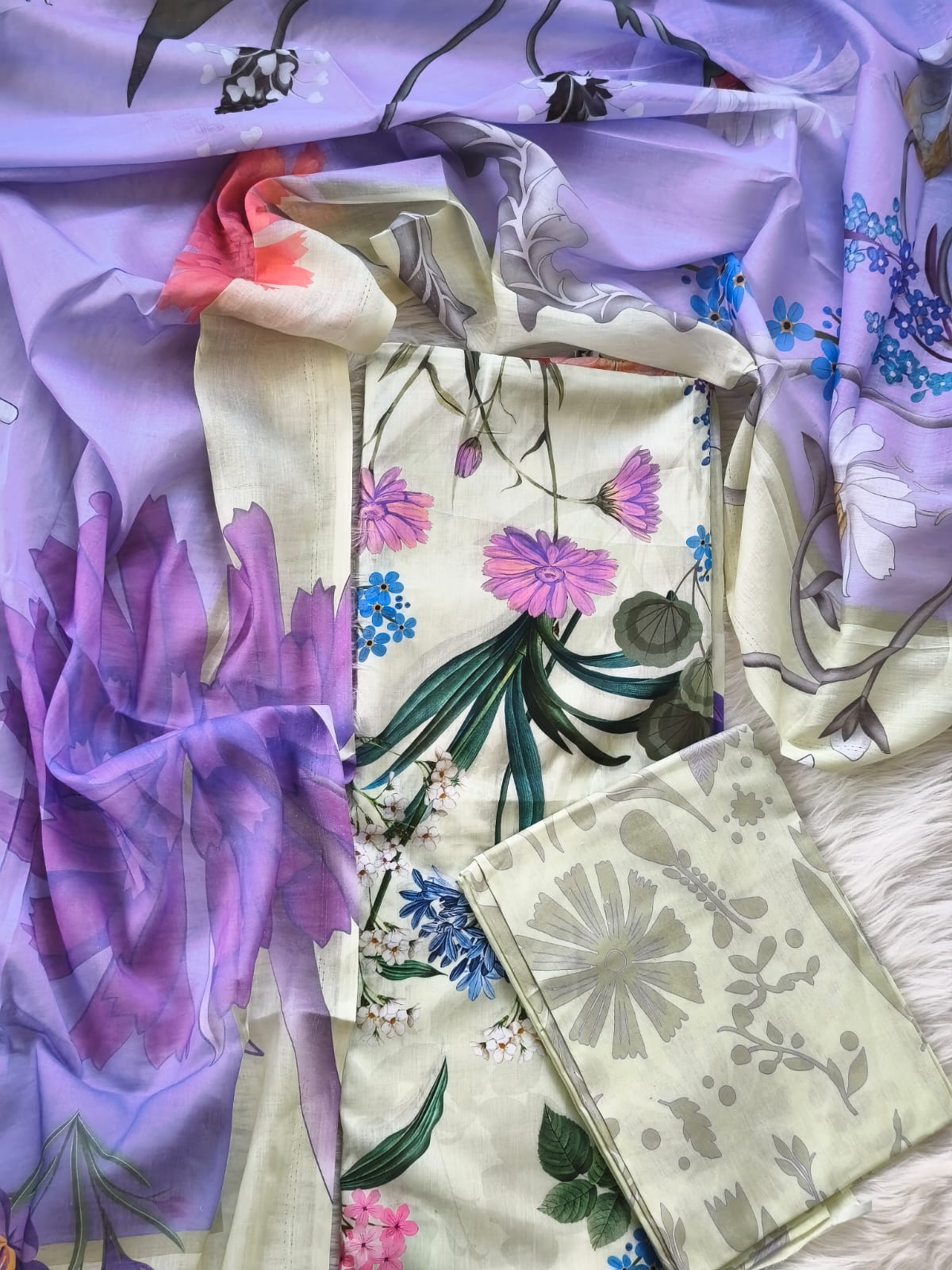 Karizma C Print Three Piece - Lavender Floral