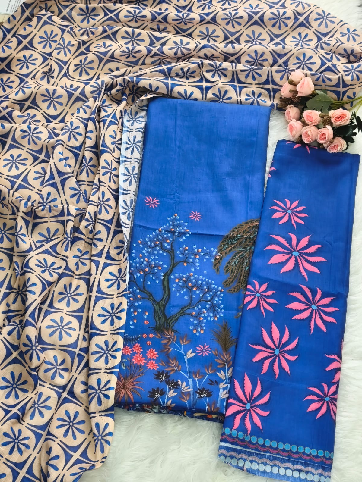 Style Arrow Royal Blue Floral Three Piece